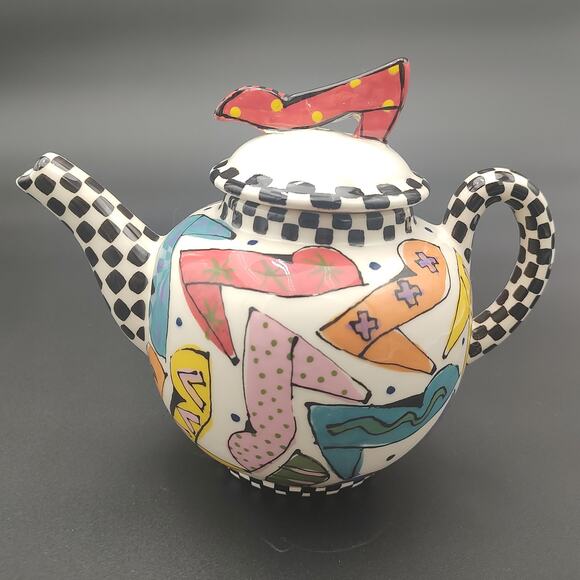 Robin Sterling Hand Painted Teapot Whimsical High Heel Ceramic Pop Art - Picture 4 of 10